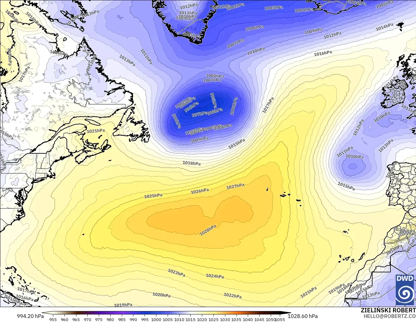 ICON model - North Atlantic, Pressure