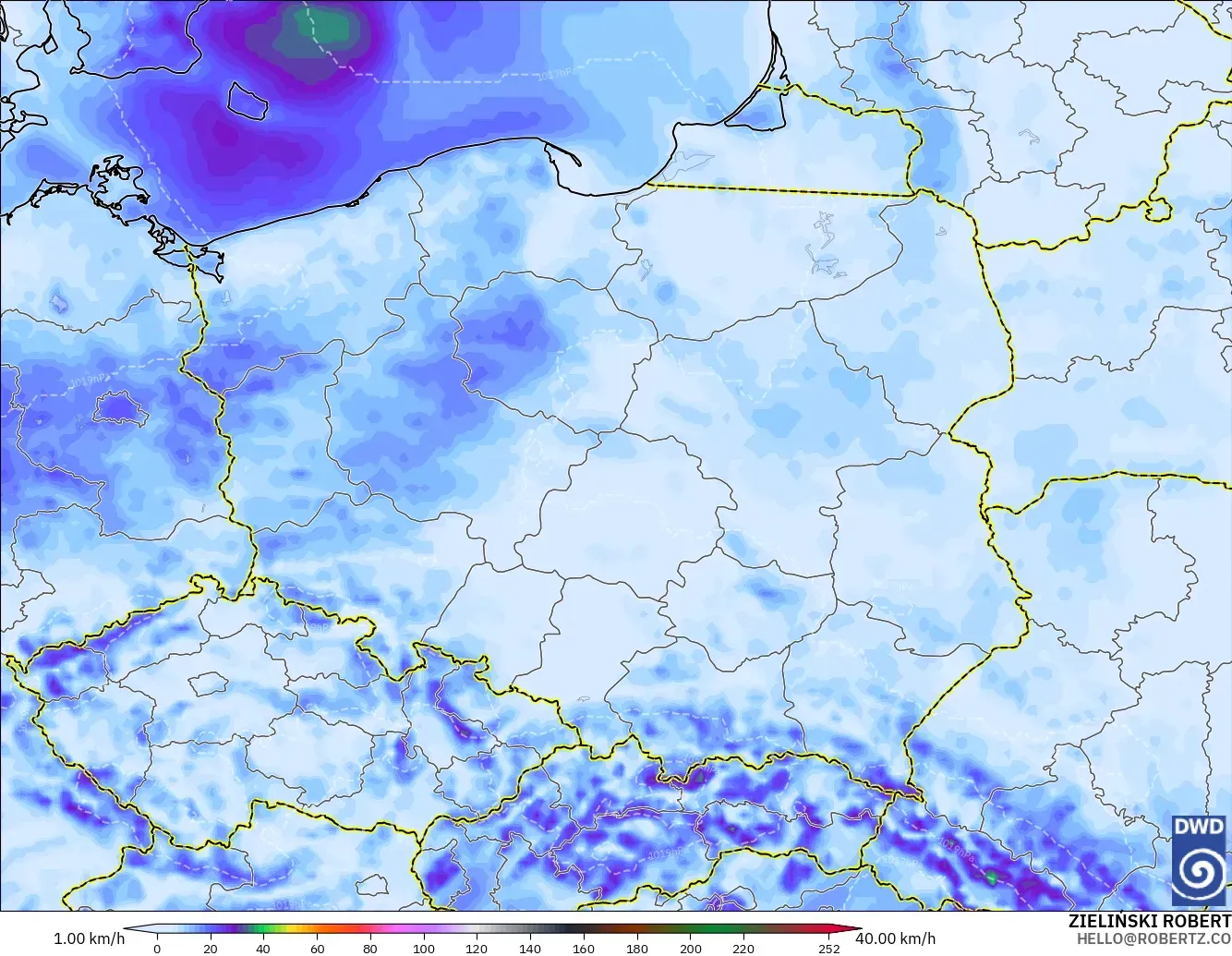 ICON model - Poland, Wind Gusts