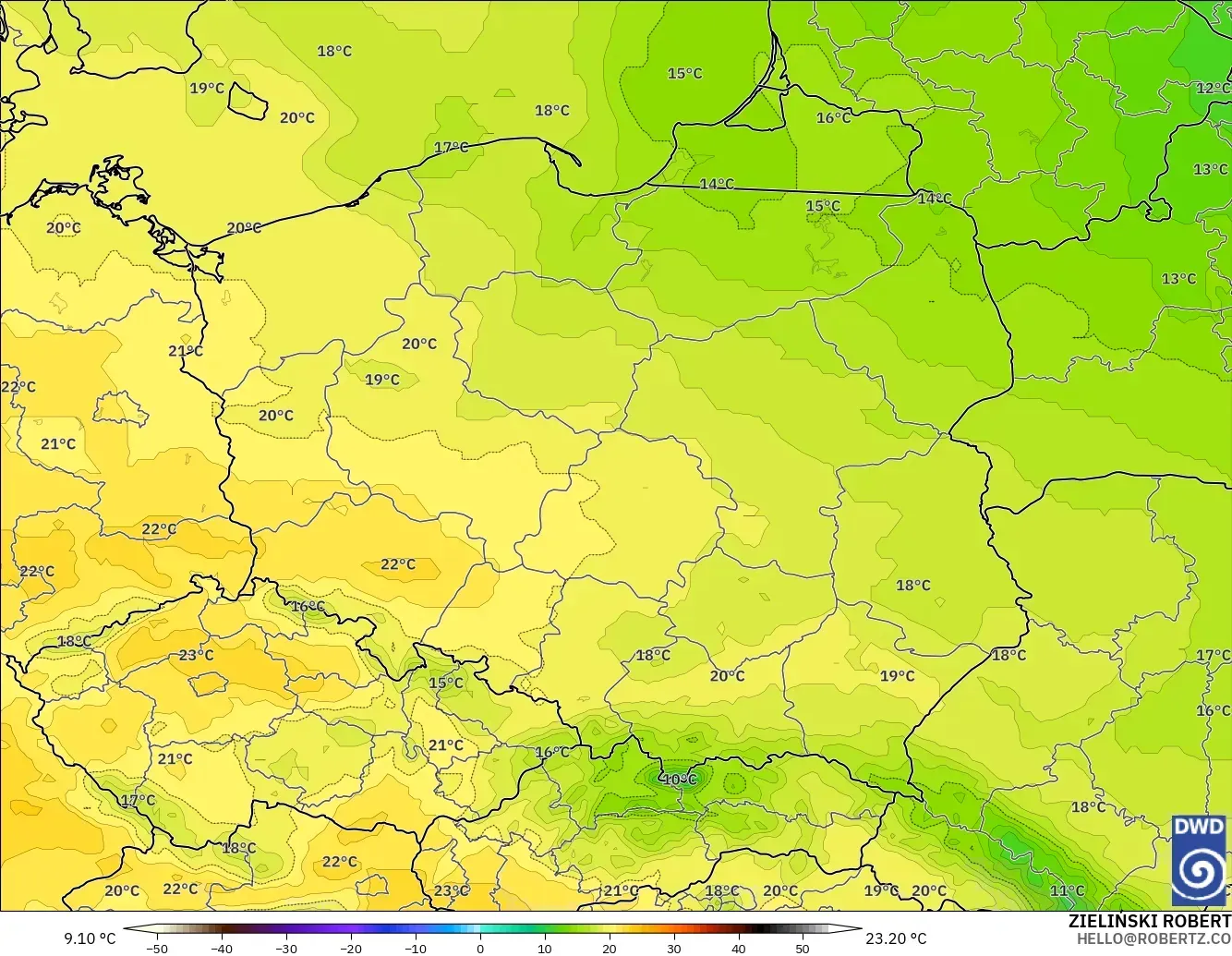 ICON model - Poland, Temperature at 850hPa