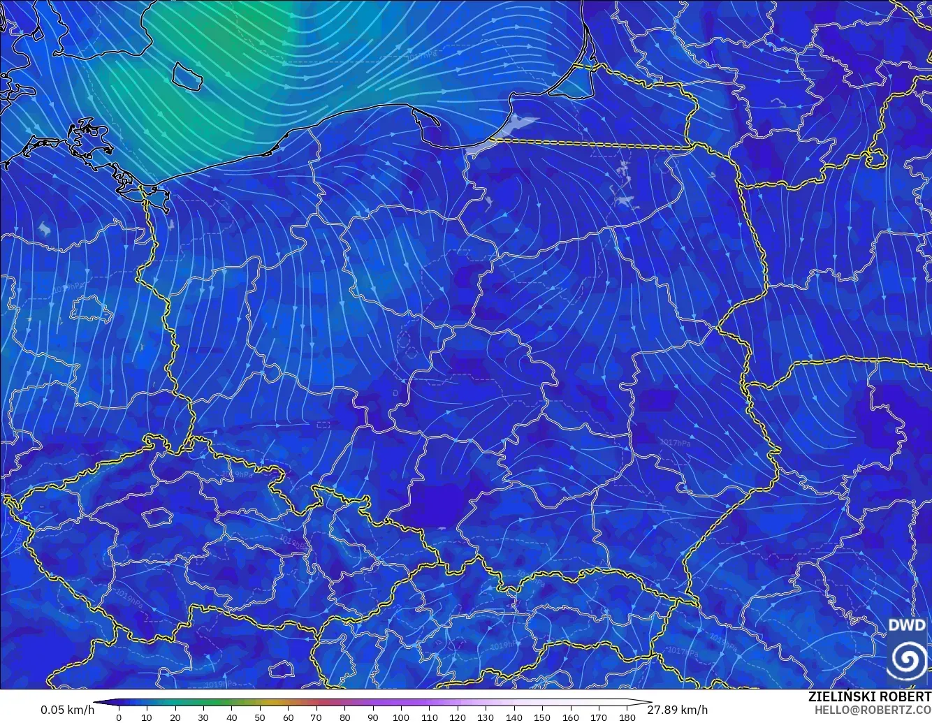 ICON model - Poland, Wind at 10m