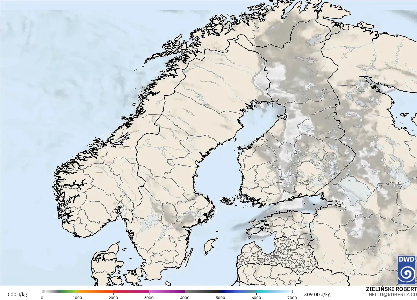 ICON model - Scandinavia, CAPE
