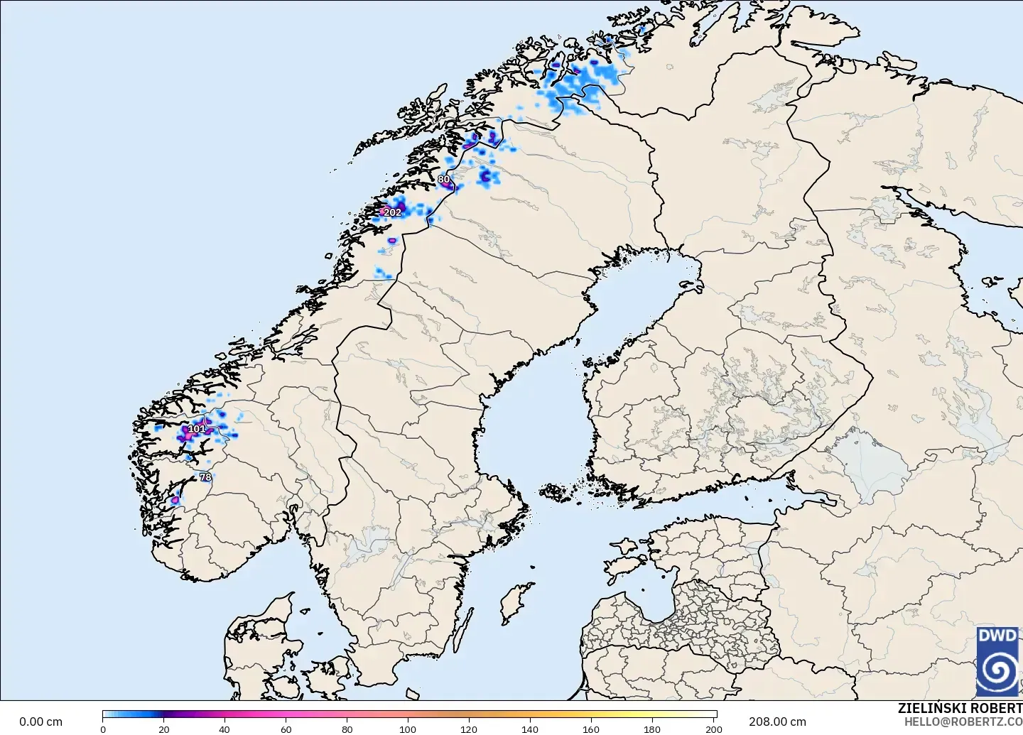 ICON model - Scandinavia, Snow Depth