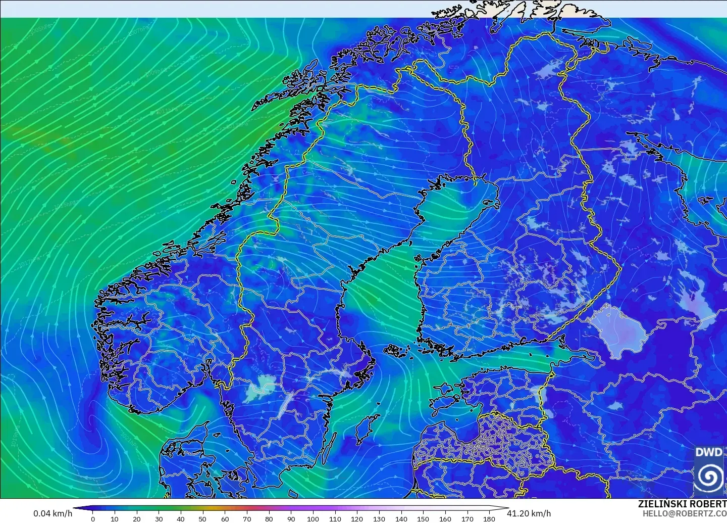 ICON model - Scandinavia, Wind at 10m