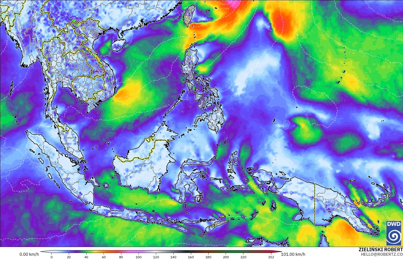 ICON model - South East Asia, Wind Gusts