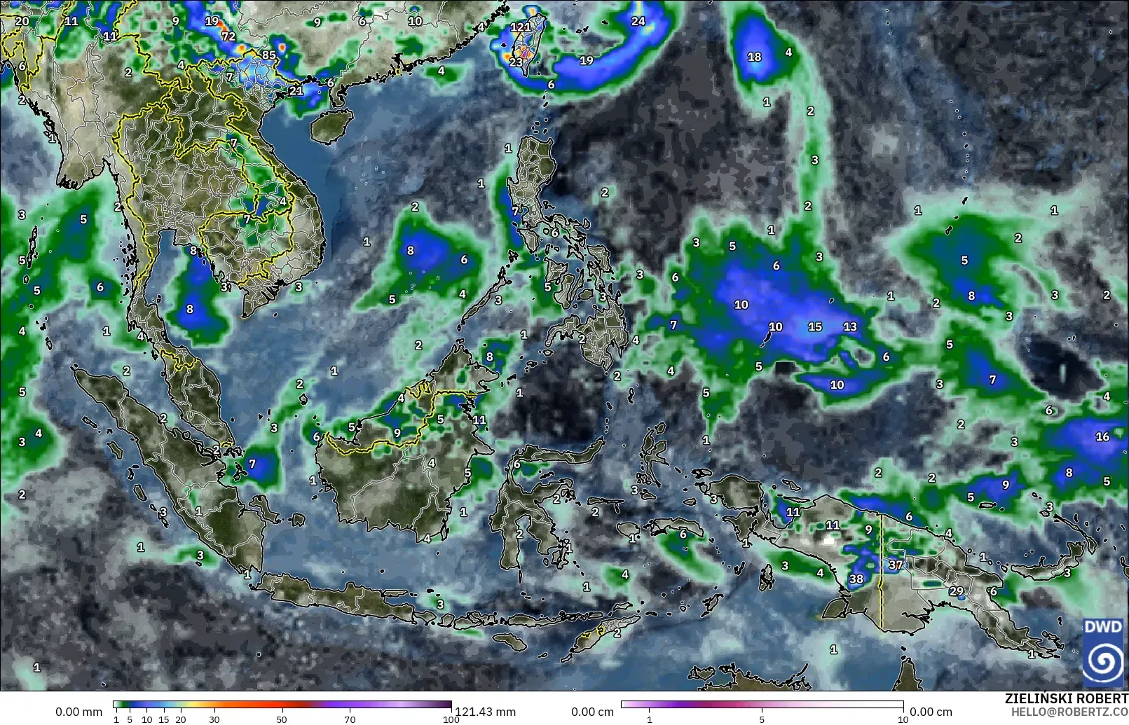 ICON model - South East Asia, Precipitation, Clouds, and Pressure