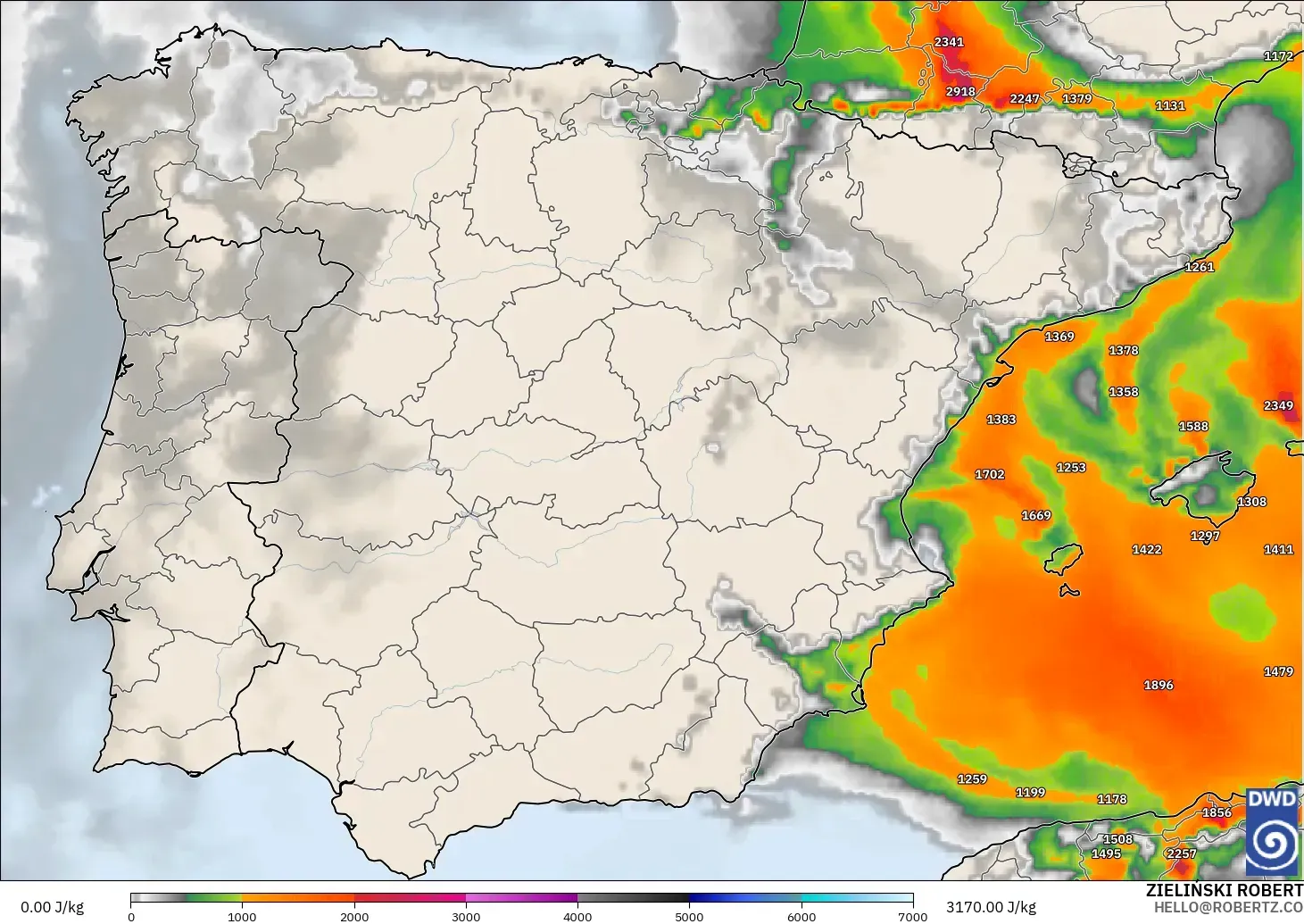 ICON model - Spain, CAPE