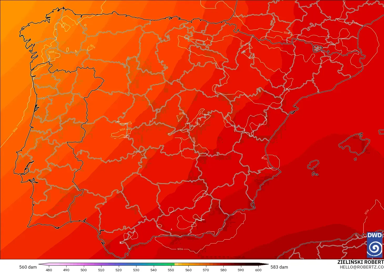 ICON model - Spain, Geopotential height at 500hPa