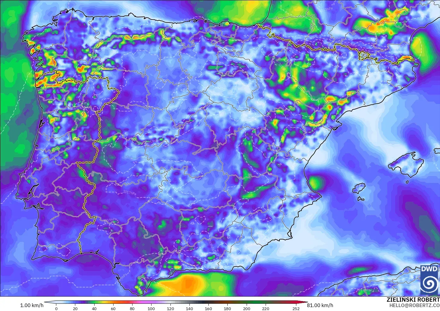 ICON model - Spain, Wind Gusts Peak