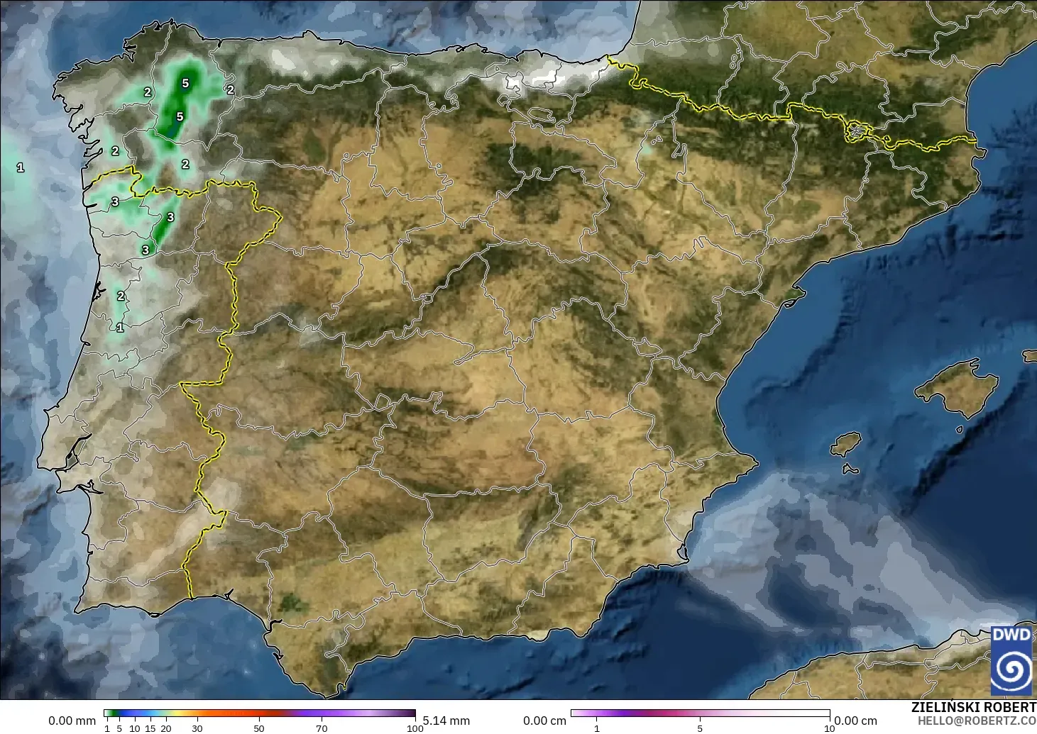 ICON model - Spain, Precipitation, Clouds, and Pressure