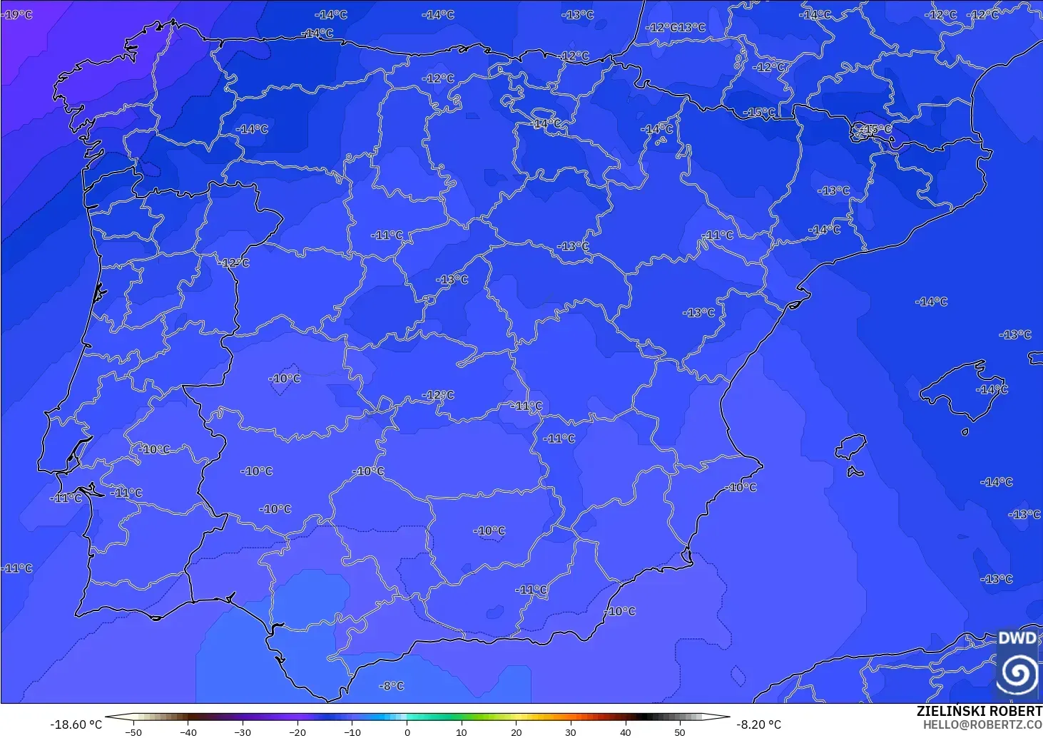 ICON model - Spain, Temperature at 500hPa