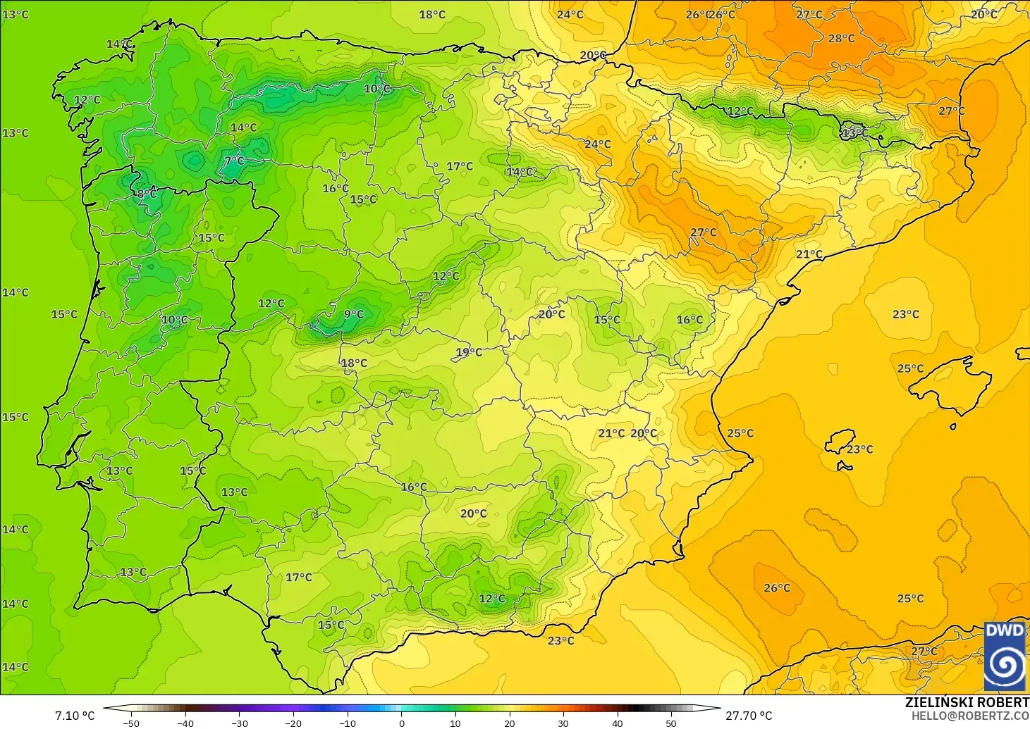 ICON model - Spain, Temperature at 850hPa