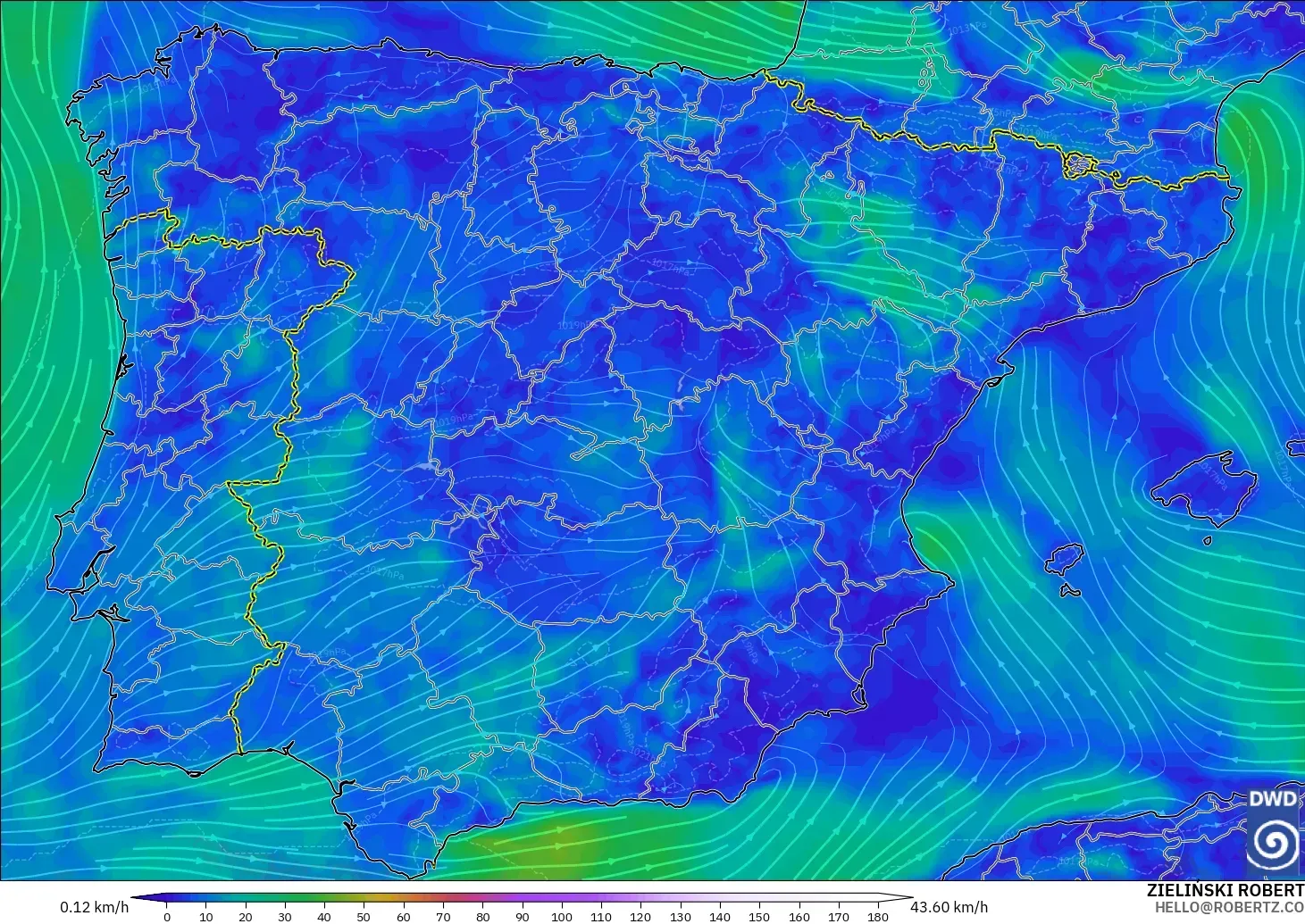 ICON model - Spain, Wind at 10m