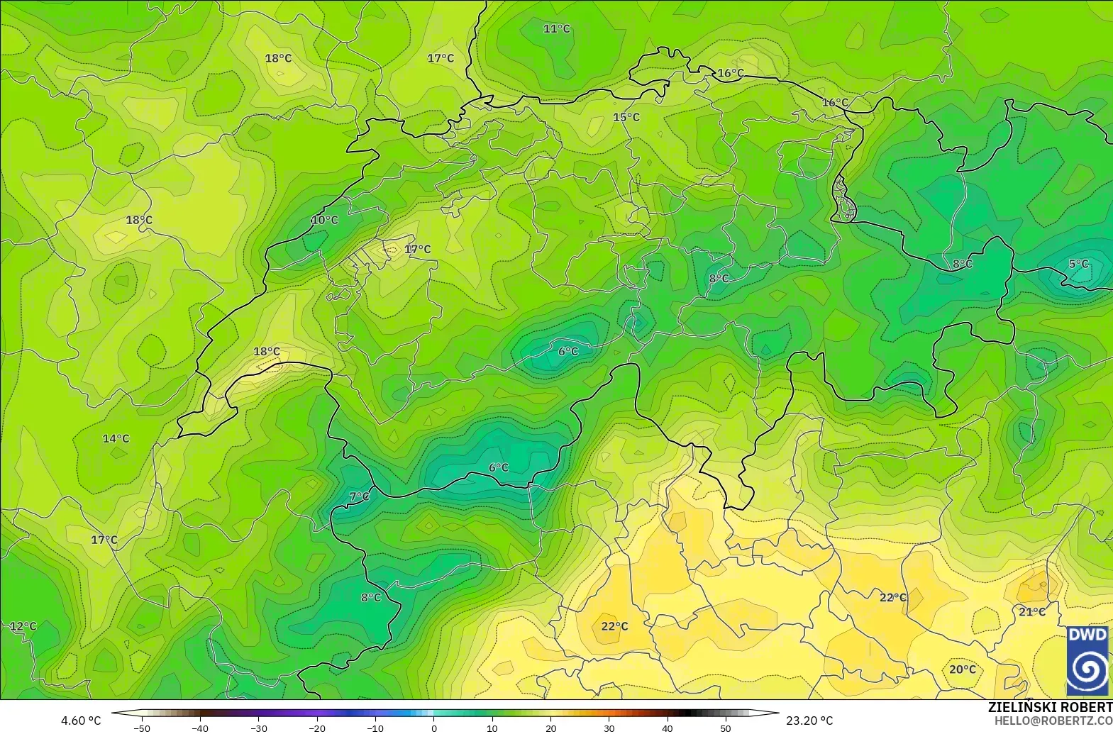 ICON model - Switzerland, Dewpoint at 2m