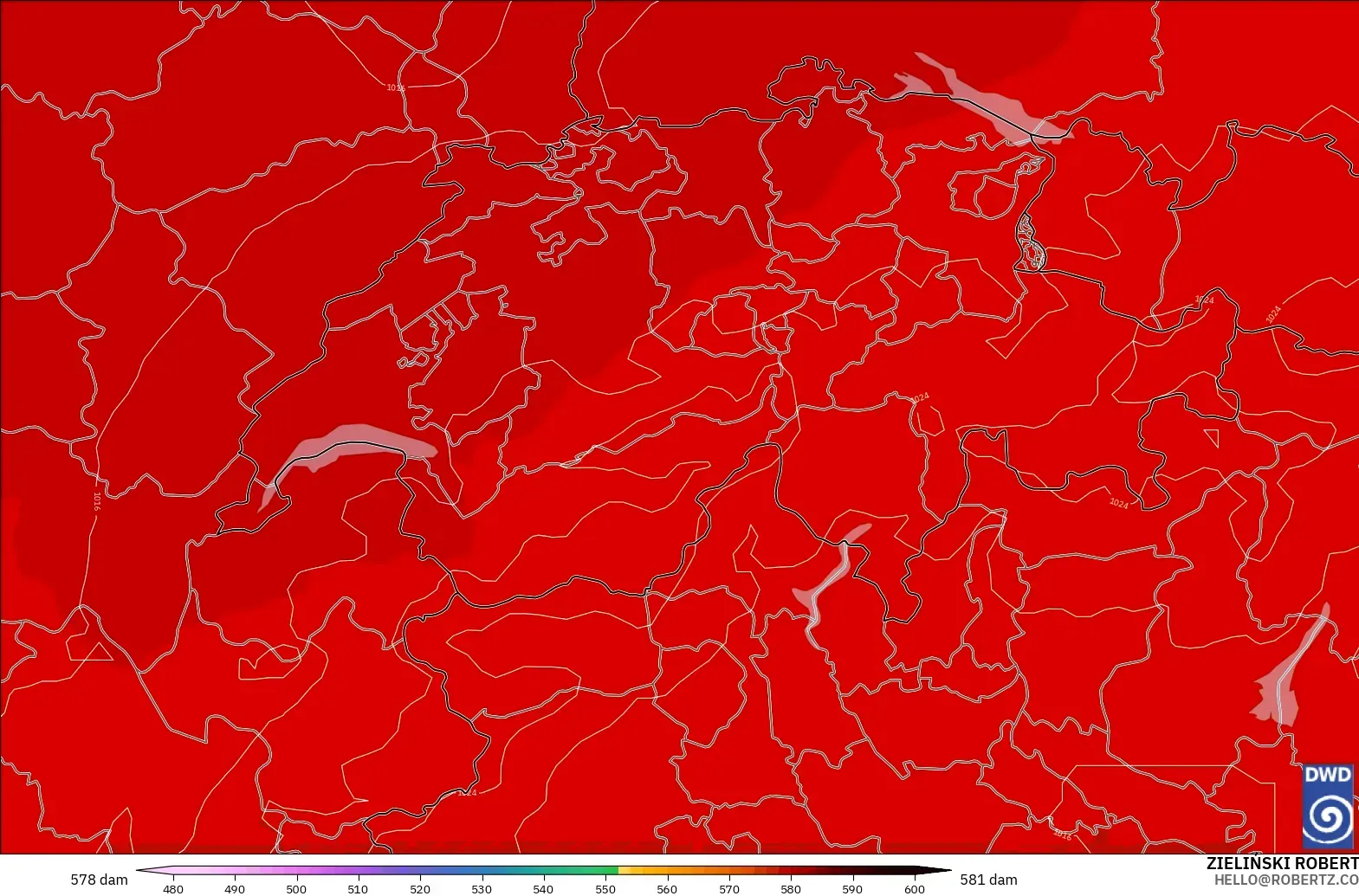 ICON model - Switzerland, Geopotential height at 500hPa