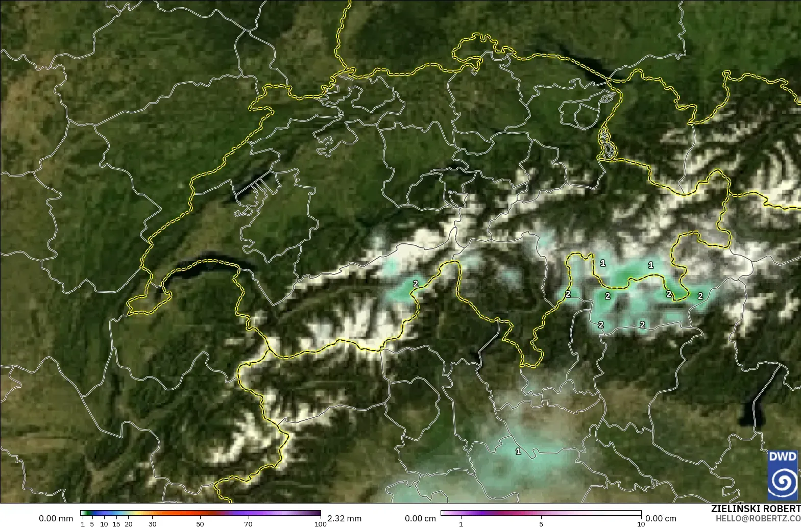 ICON model - Switzerland, Precipitation, Clouds, and Pressure