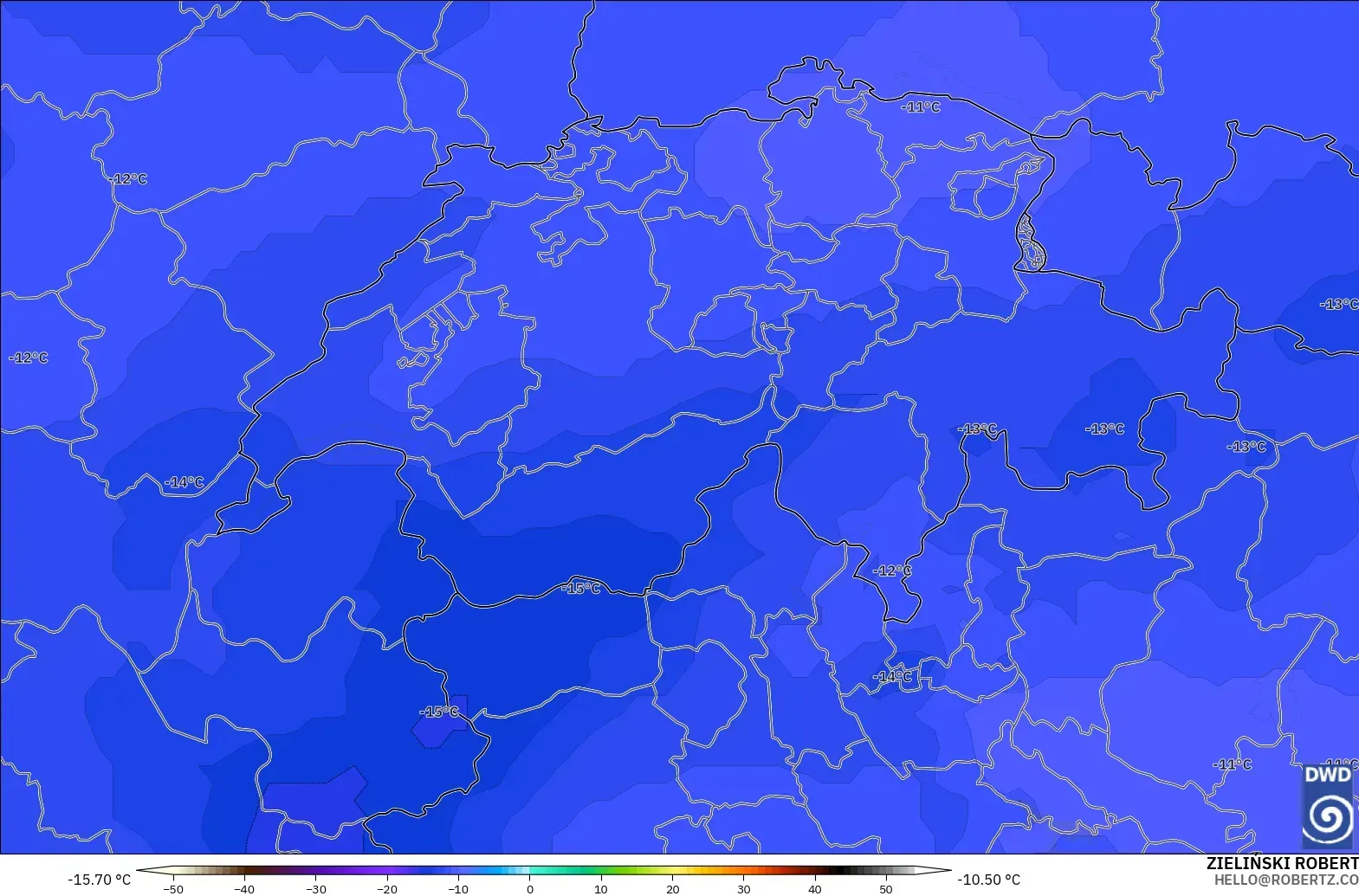 ICON model - Switzerland, Temperature at 500hPa