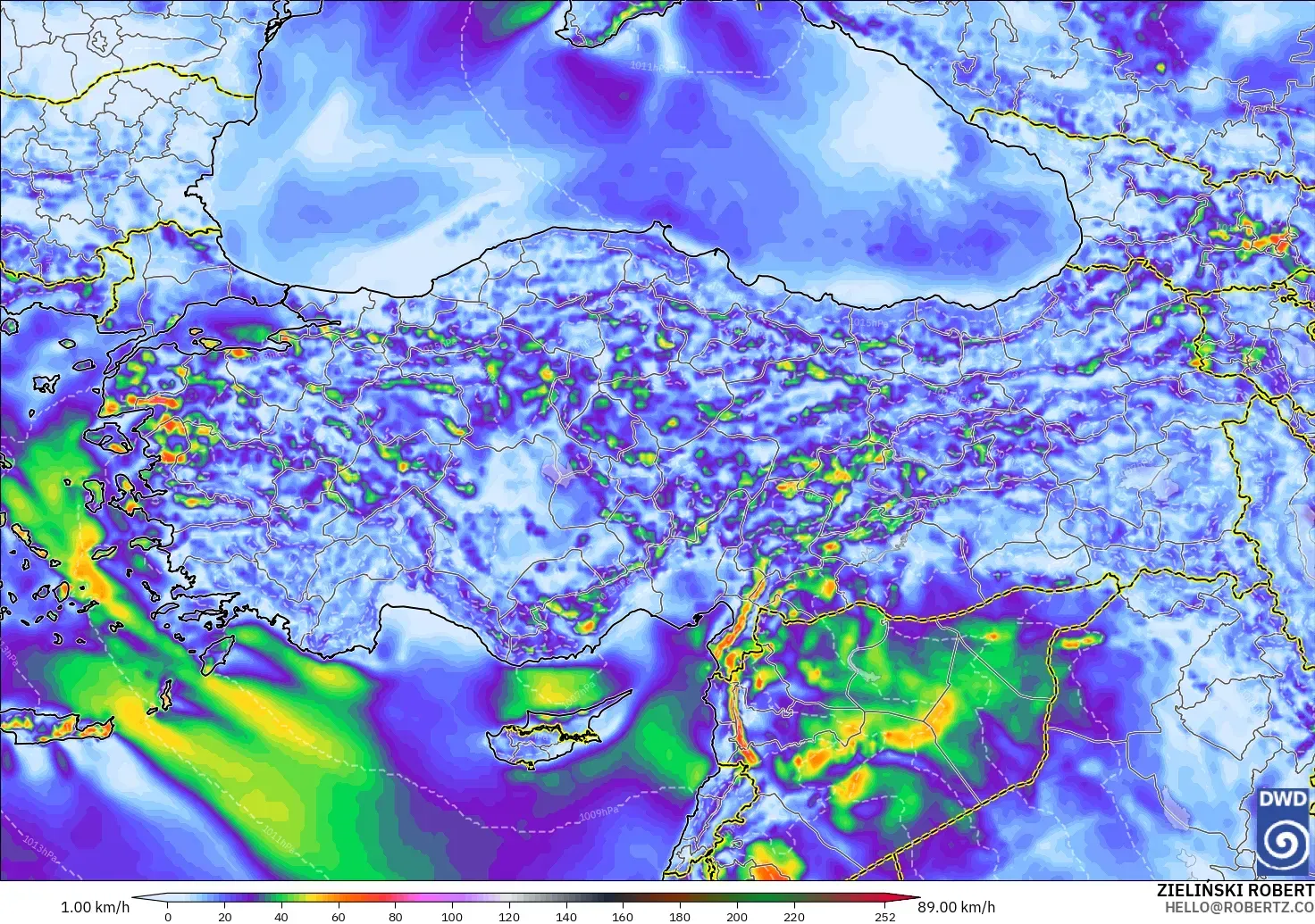 ICON model - Turkey, Wind Gusts Peak