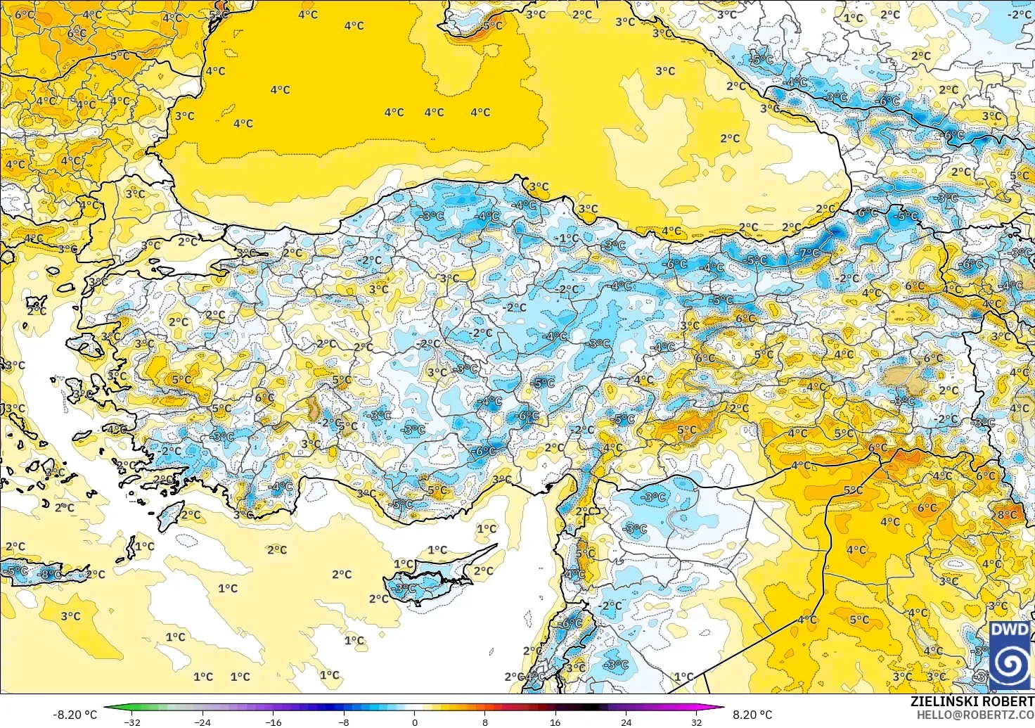 ICON model - Turkey, Temperature at 2m Anomaly