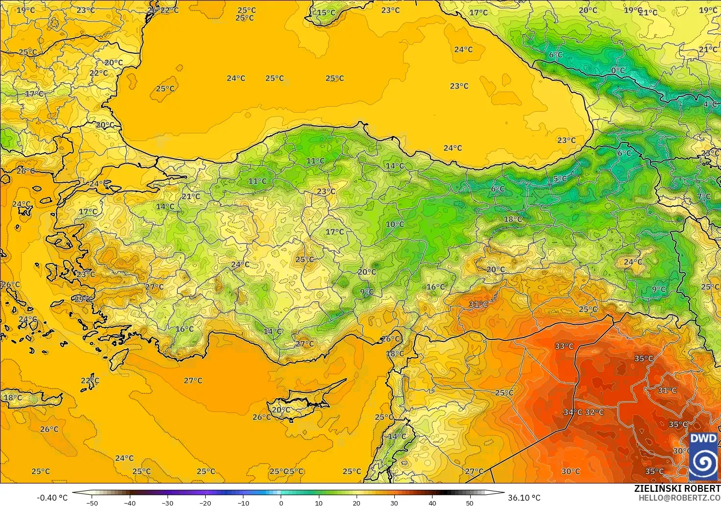 ICON model - Turkey, Temperature at 2m