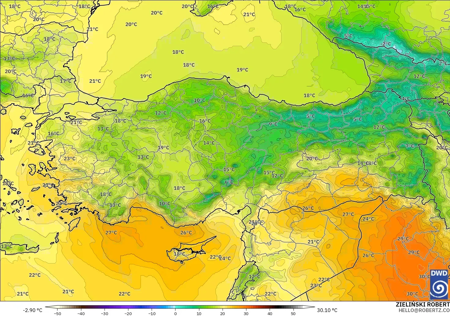 ICON model - Turkey, Temperature at 850hPa