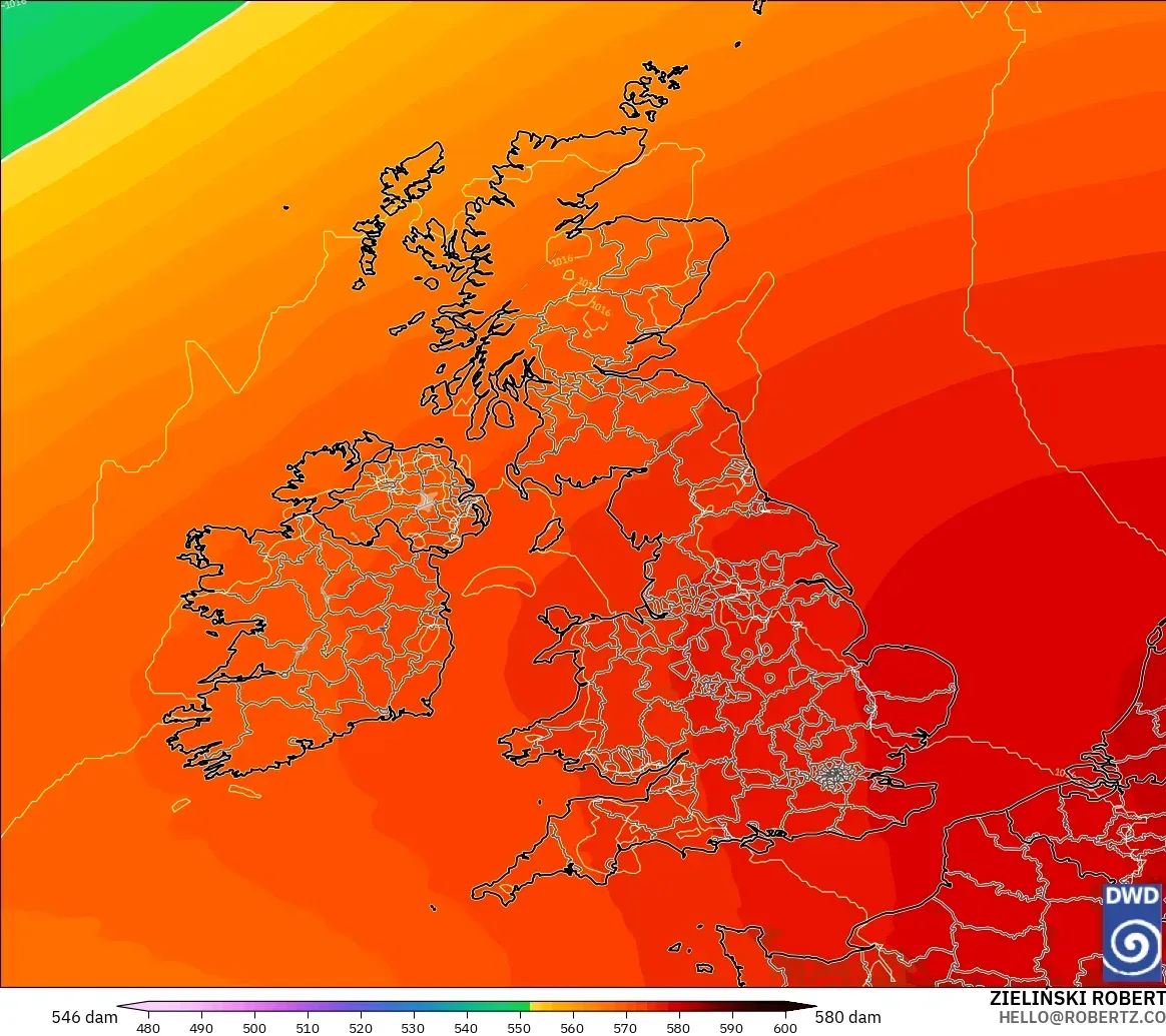 ICON model - United Kingdom, Geopotential height at 500hPa
