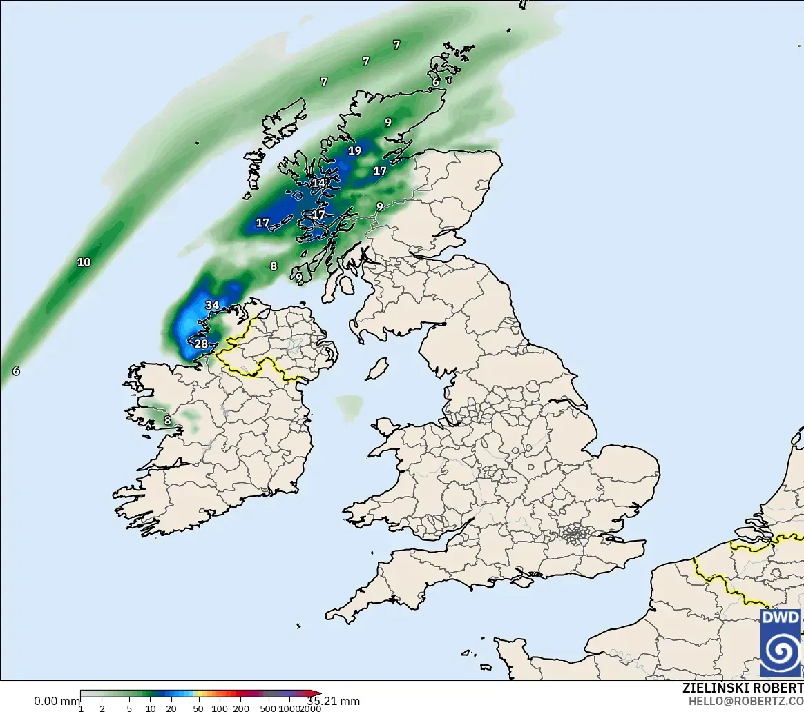 ICON model - United Kingdom, Precipitation Accumulation