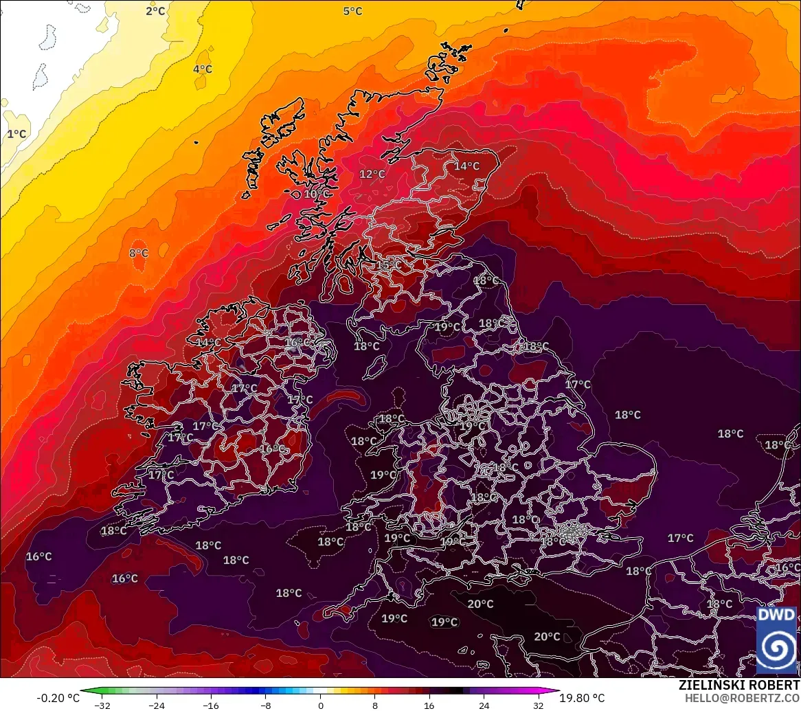 ICON model - United Kingdom, Temperature at 850hPa Anomaly