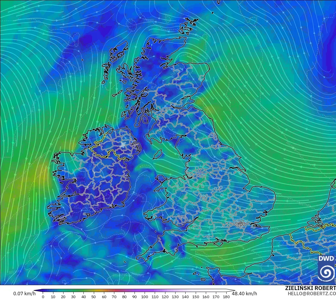 ICON model - United Kingdom, Wind at 10m