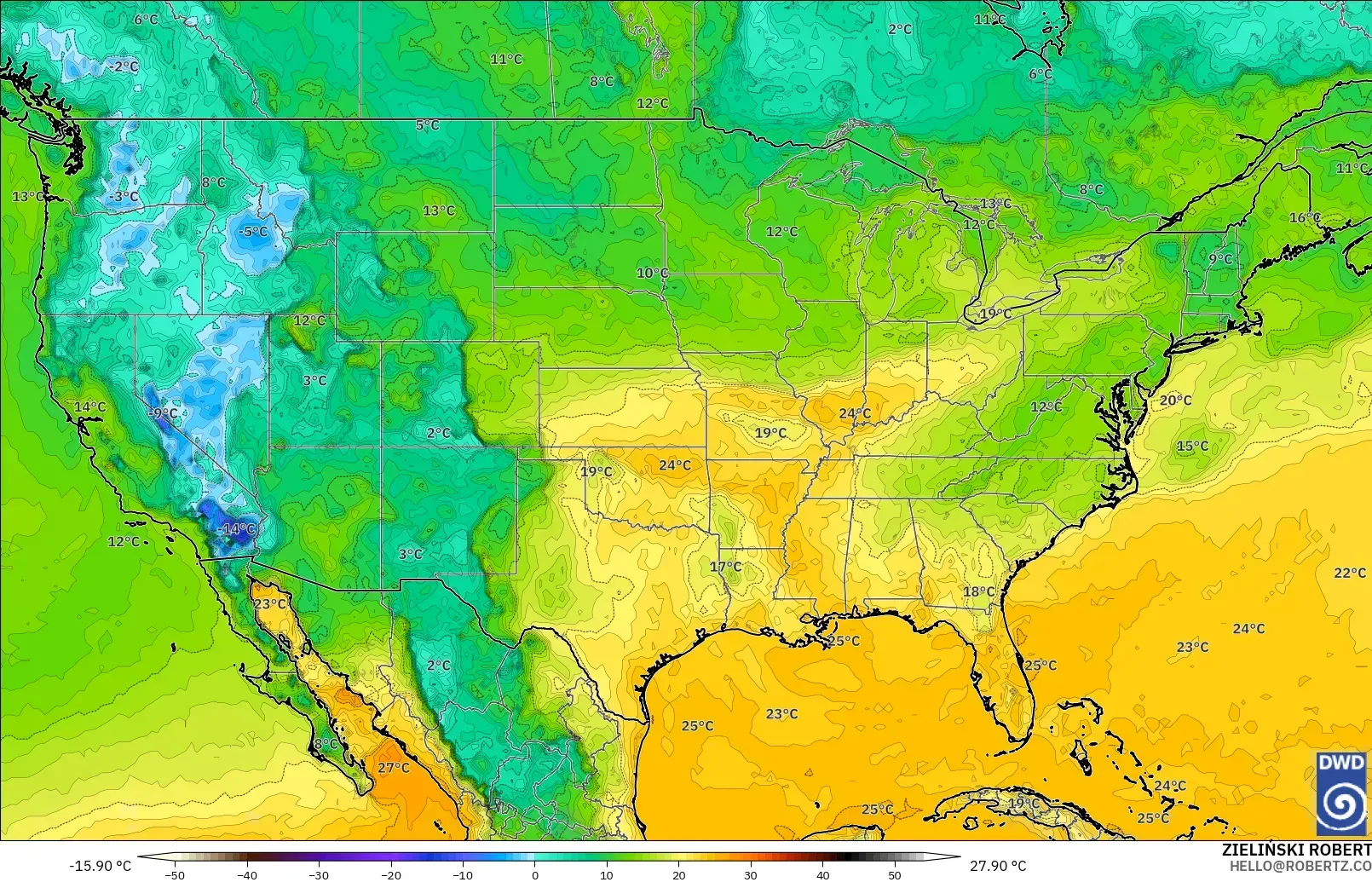 ICON model - United States, Dewpoint at 2m
