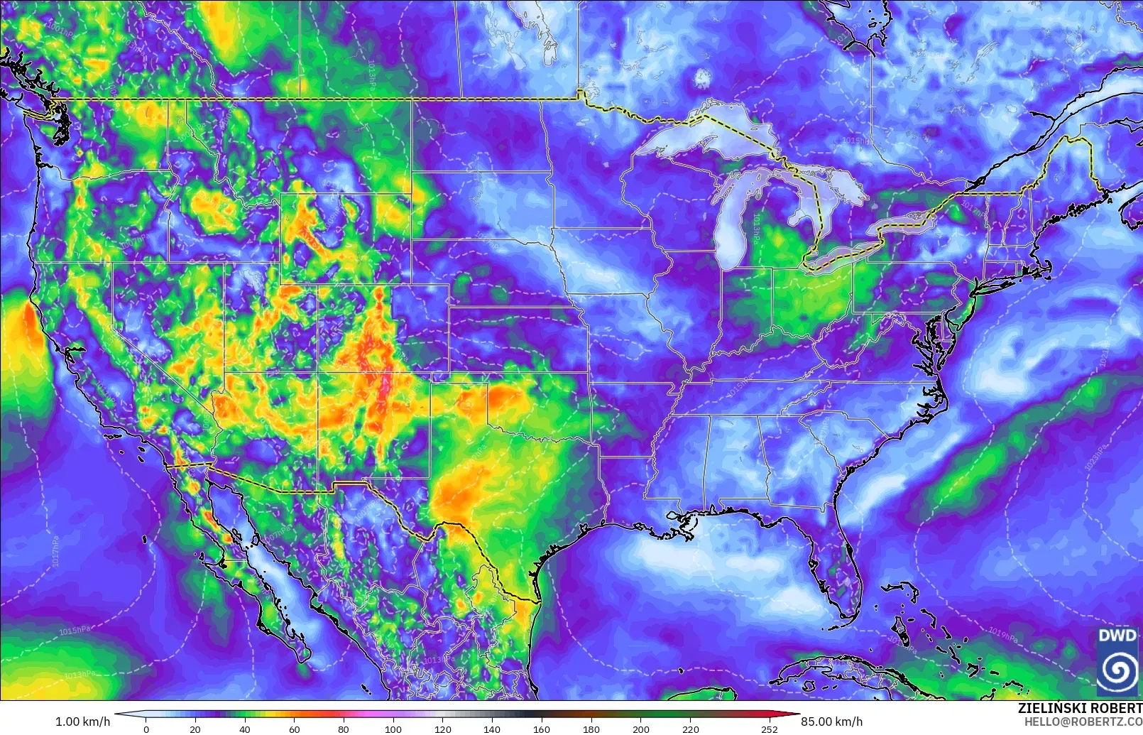 ICON model - United States, Wind Gusts Peak