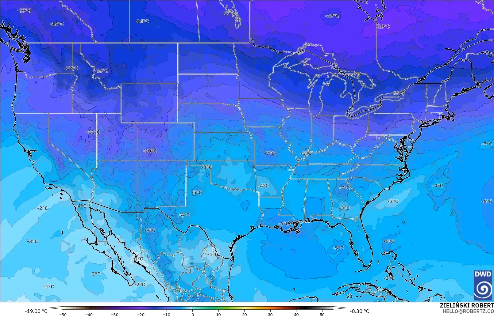 ICON model - United States, Temperature at 500hPa