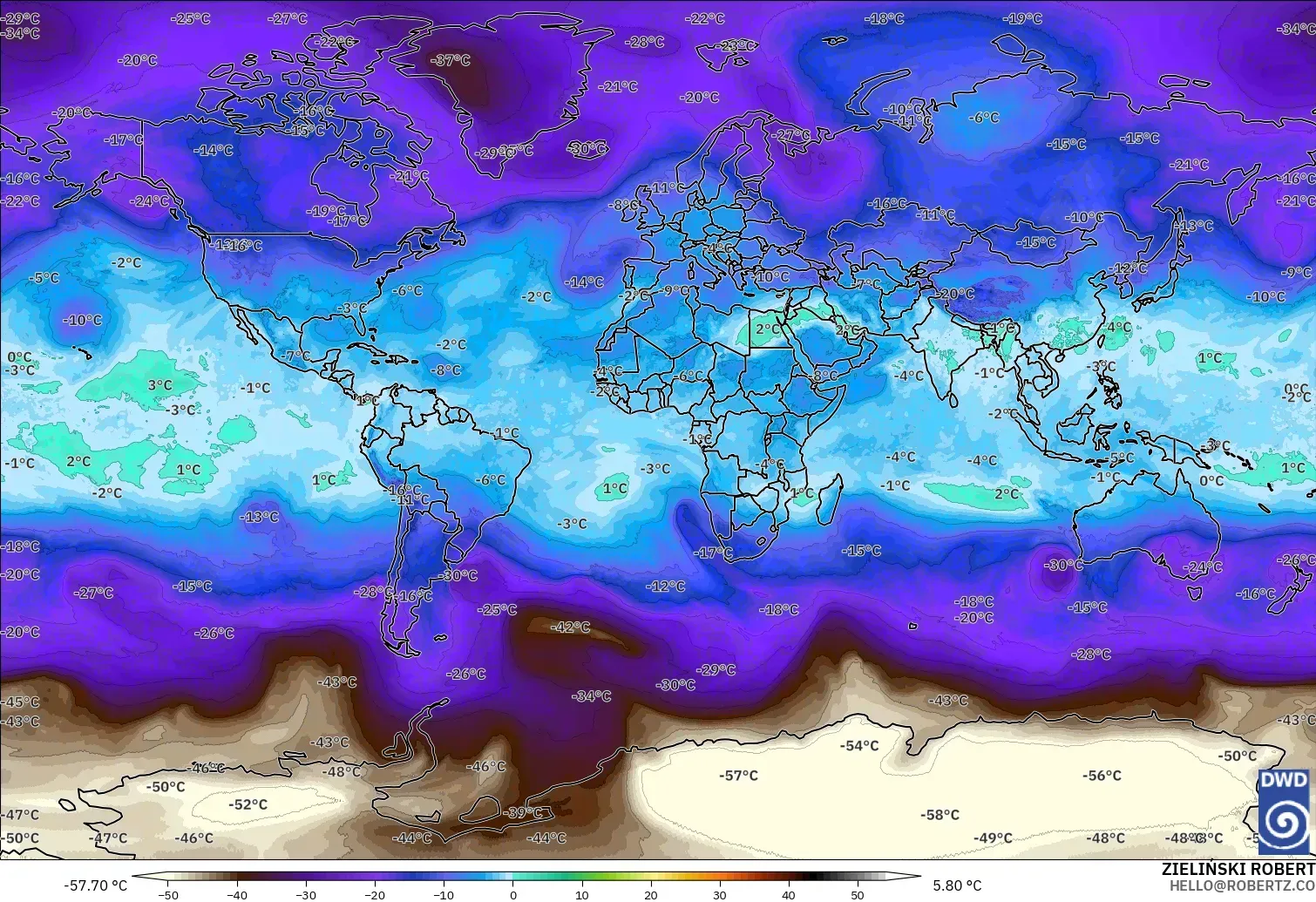 ICON model - World, Temperature at 500hPa