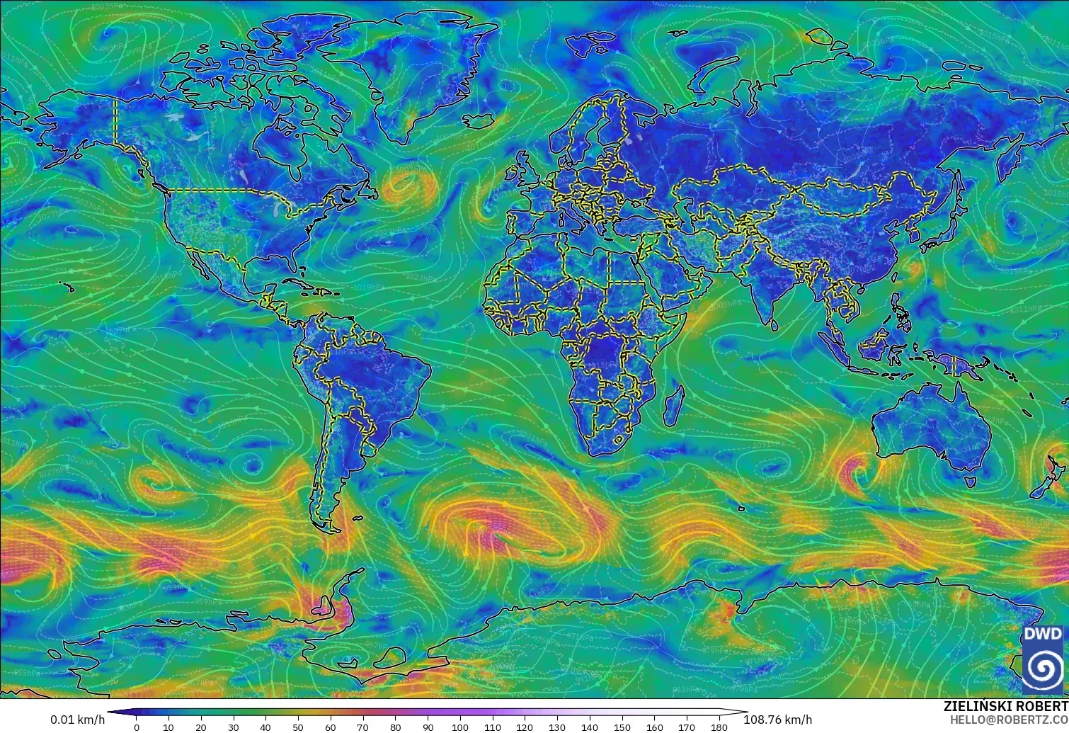 ICON model - World, Wind at 10m