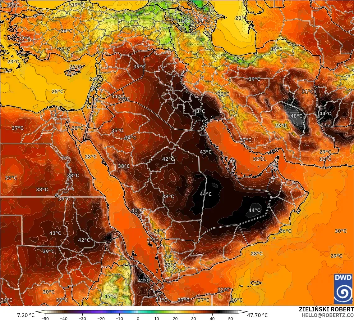 ICON model - Middle East, Temperature at 2m