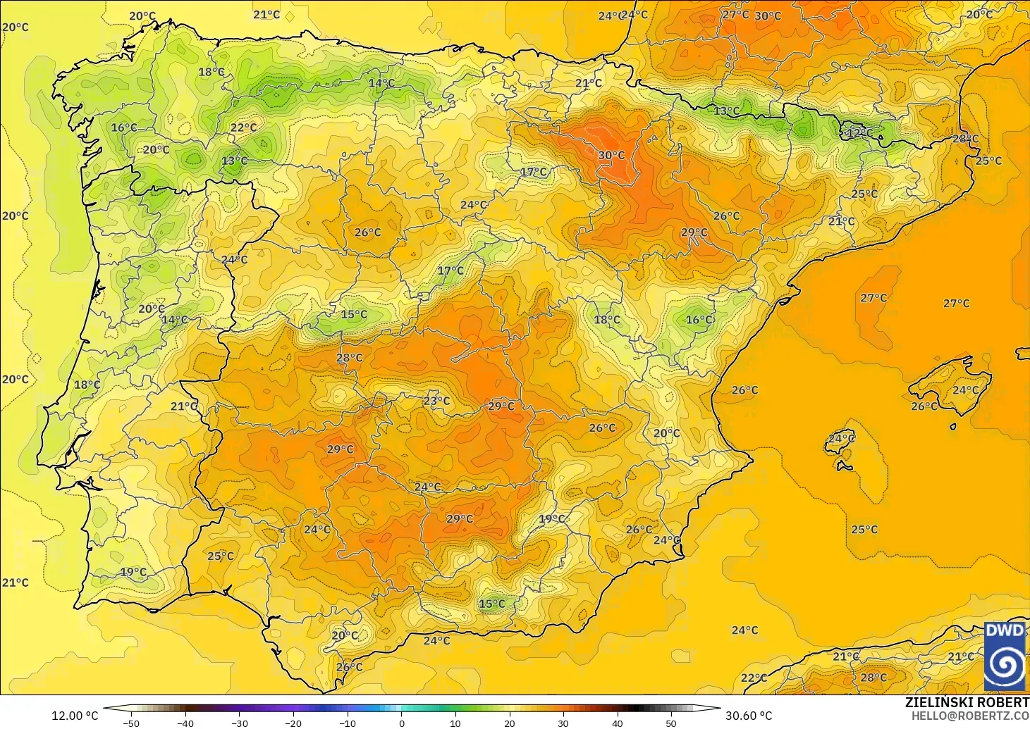 ICON model - Spain, Temperature at 2m
