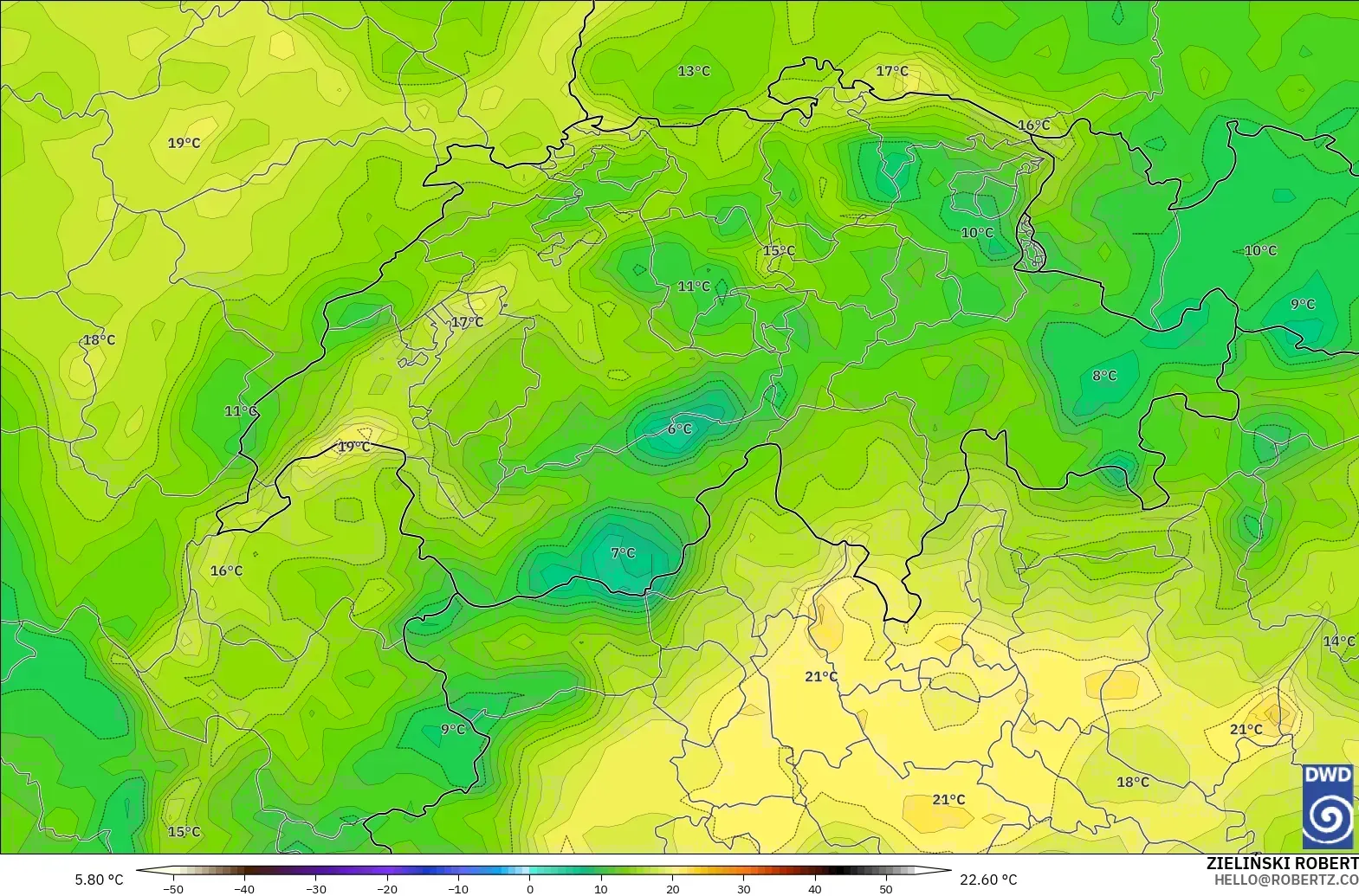 ICON model - Switzerland, Dewpoint at 2m