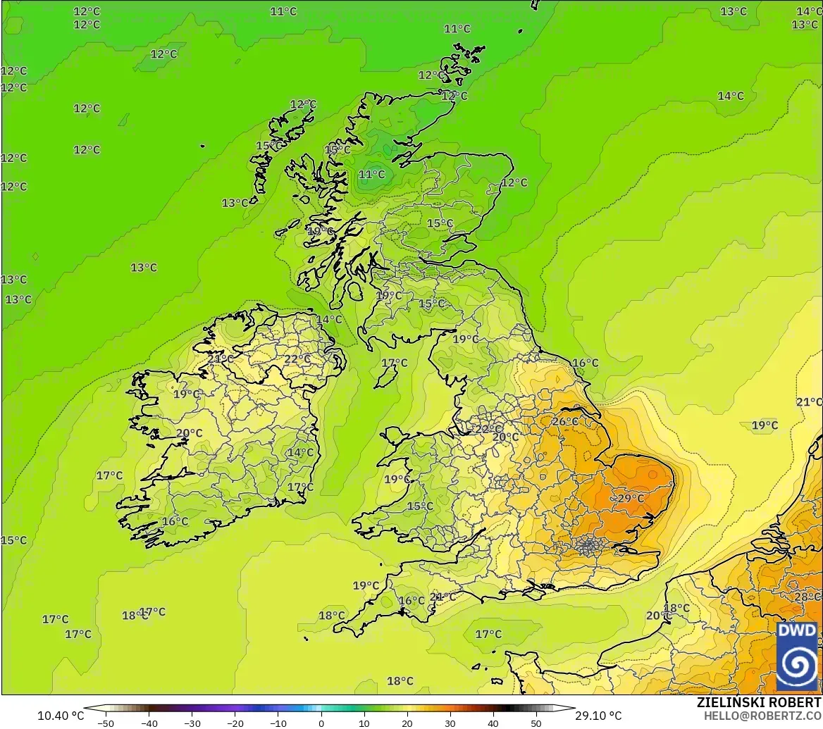 ICON model - United Kingdom, Temperature at 2m