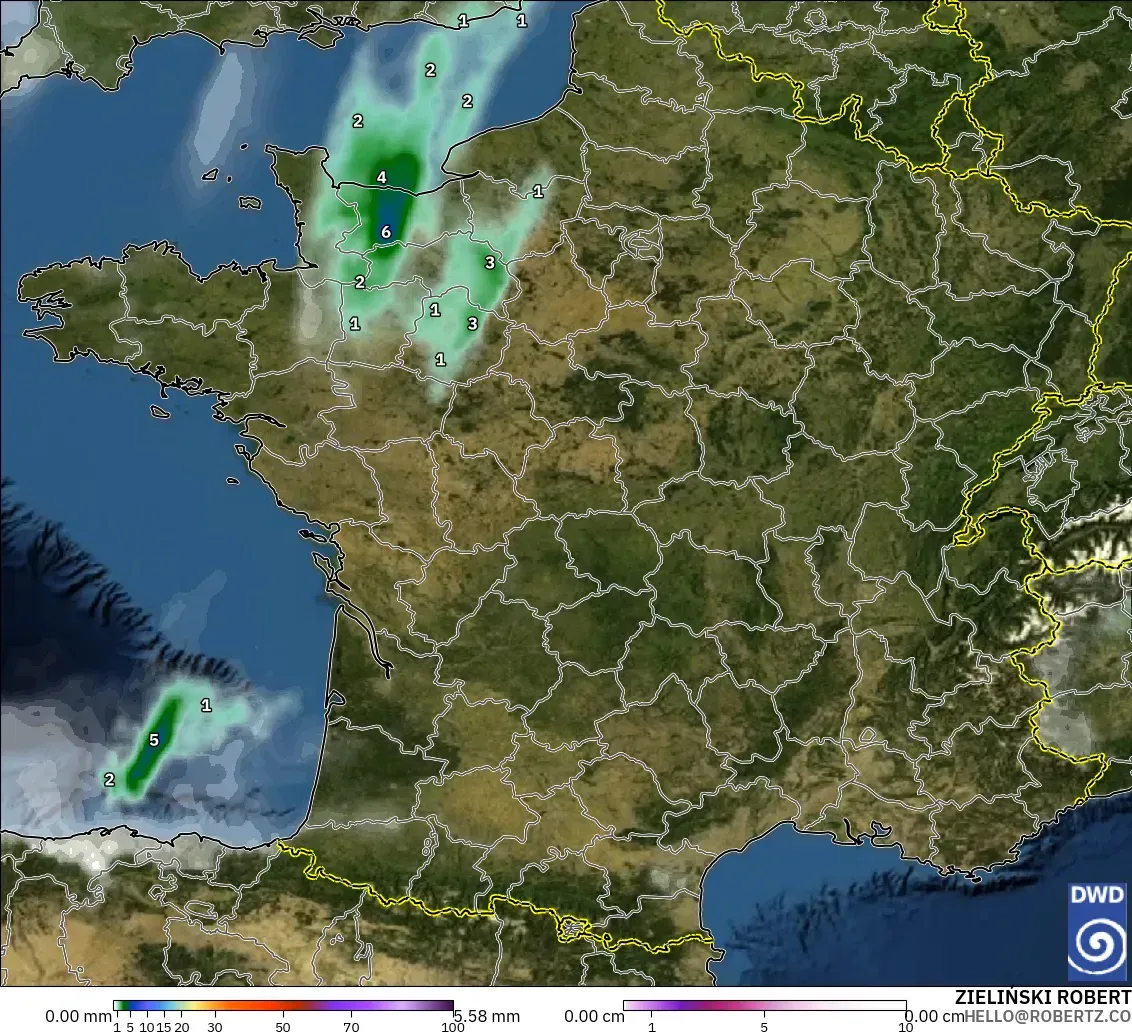 ICON model - France, Precipitation, Clouds, and Pressure