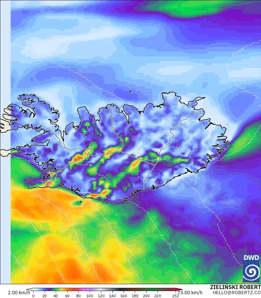 ICON model - Iceland, Wind Gusts