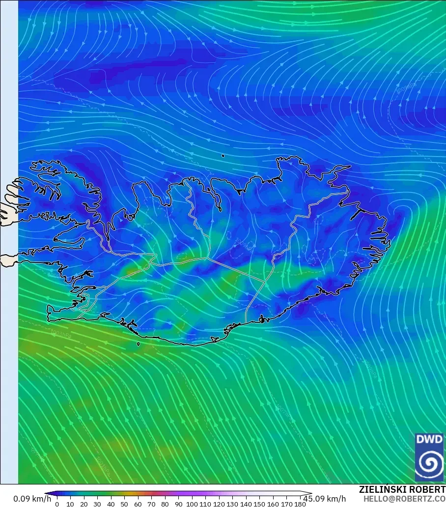 ICON model - Iceland, Wind at 10m