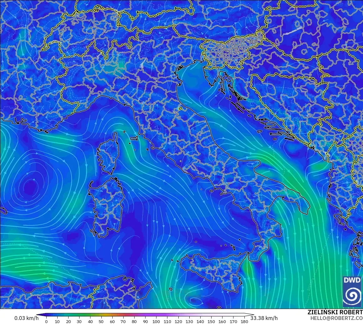 ICON model - Italy, Wind at 10m