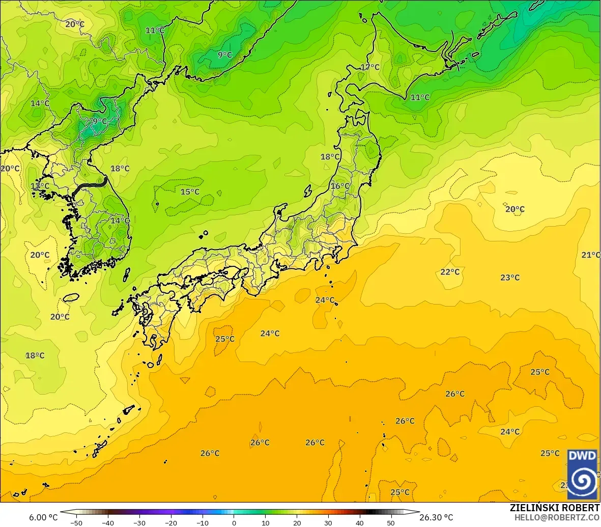 ICON model - Japan, Dewpoint at 2m
