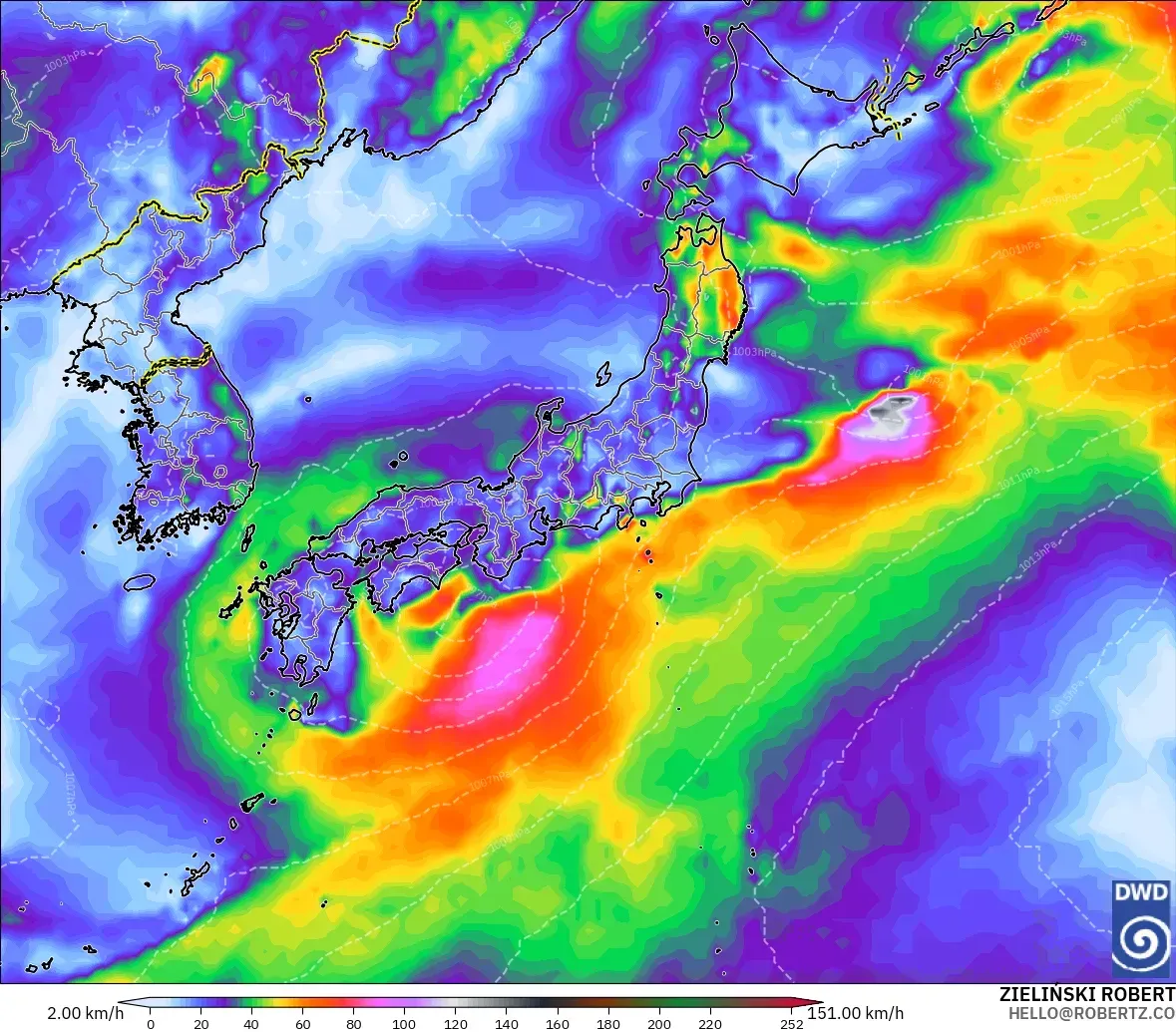 ICON model - Japan, Wind Gusts
