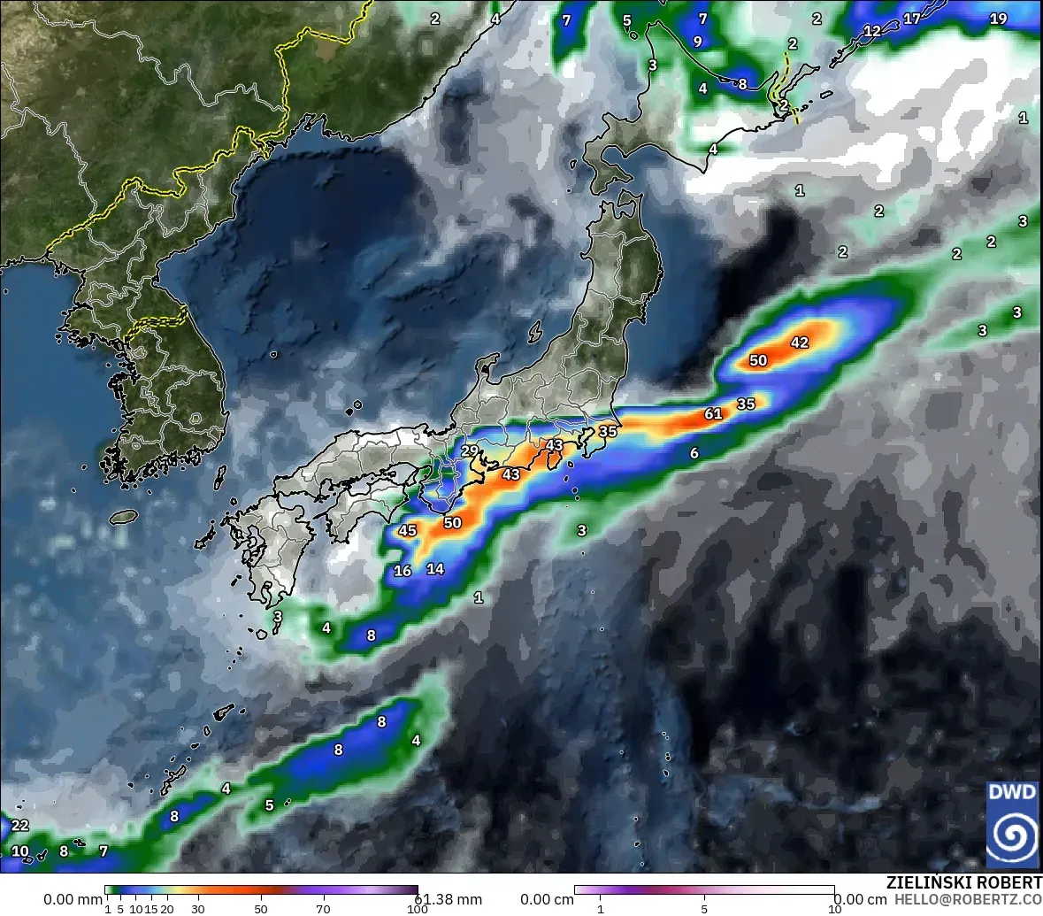 ICON model - Japan, Precipitation, Clouds, and Pressure