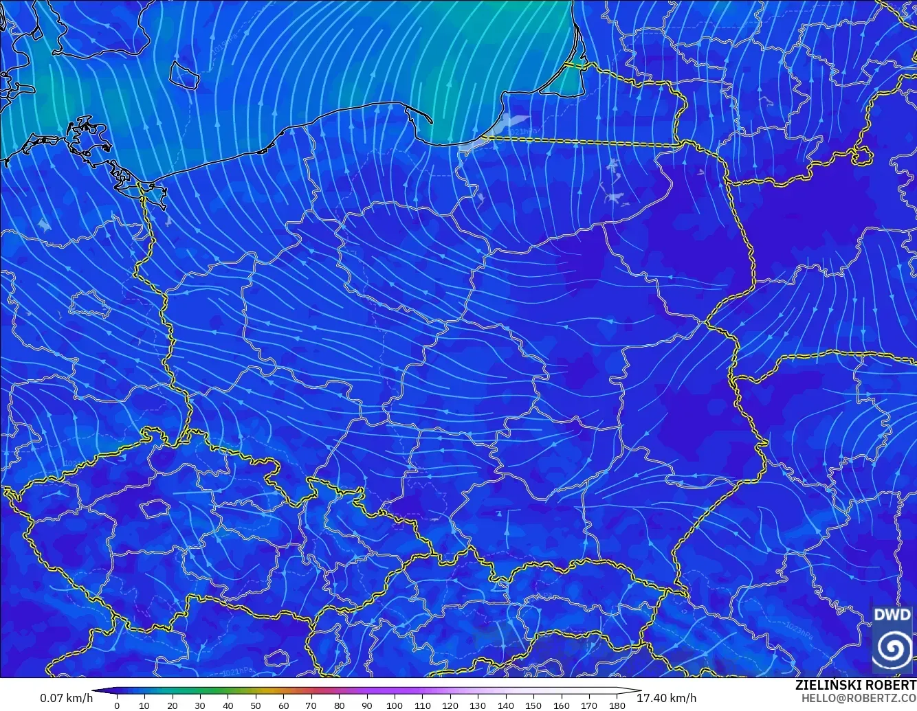 ICON model - Poland, Wind at 10m