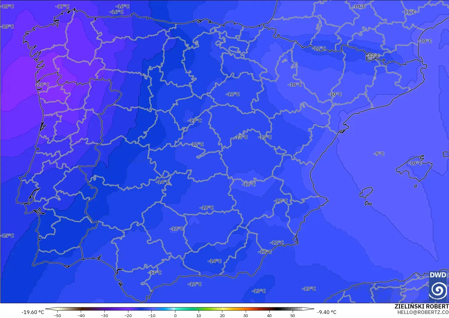 ICON model - Spain, Temperature at 500hPa