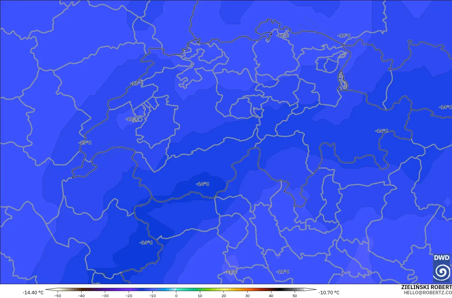ICON model - Switzerland, Temperature at 500hPa