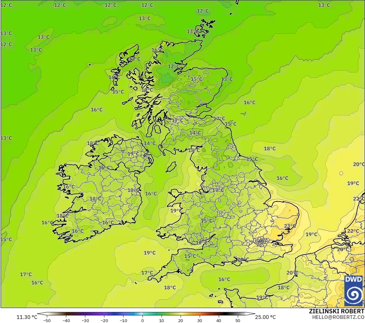 ICON model - United Kingdom, Temperature at 2m