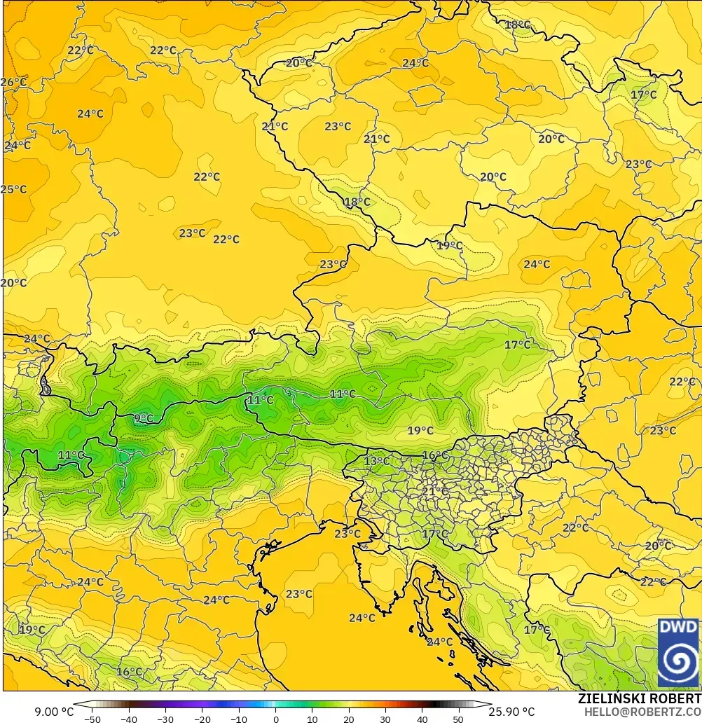 ICON model - Austria, Temperature at 850hPa