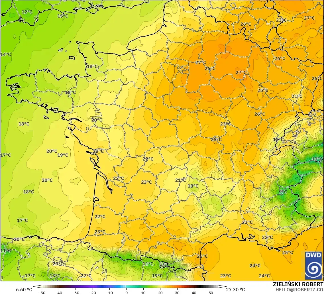 ICON model - France, Temperature at 850hPa